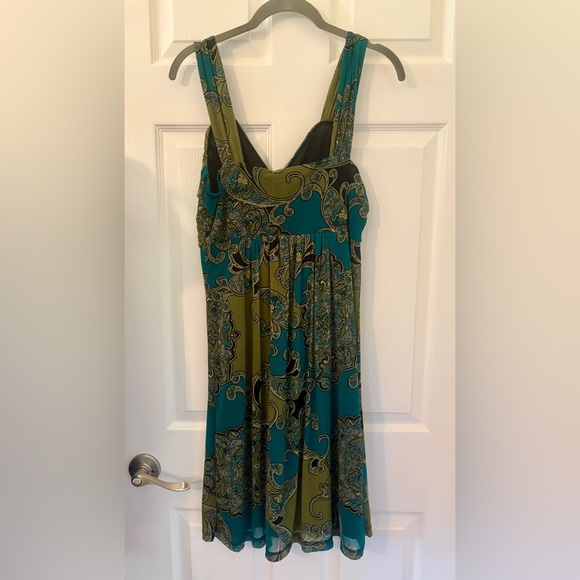 EUC, Apt. 9 Teal and Olive Paisley Print Lined, Sleeveless Dress, Sm. - Picture 2 of 7